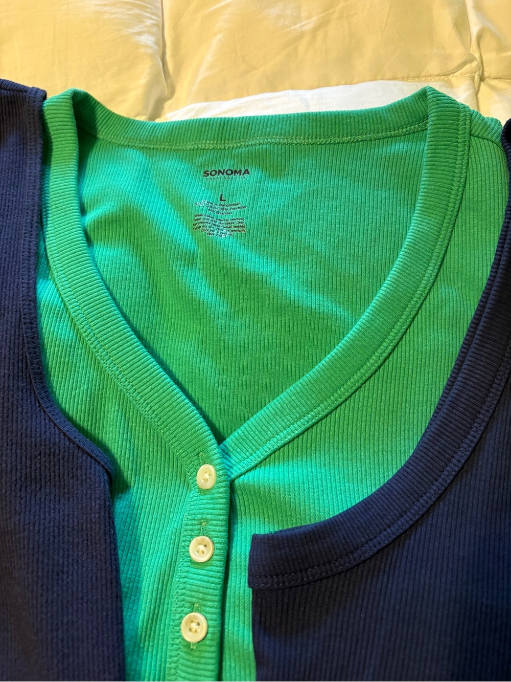 Sonoma Ribbed Henley Tank Top - Navy and Green - Picture 4 of 5